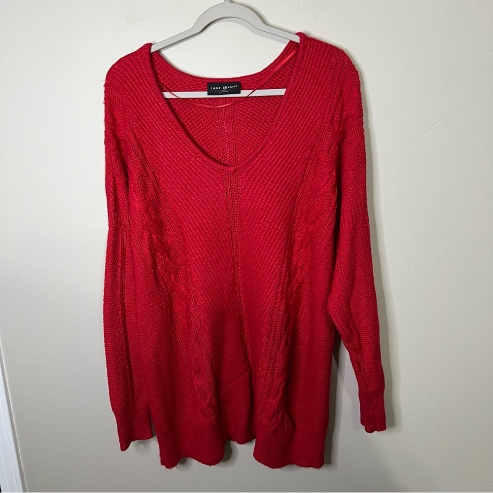 Lane Bryant Red V-neck Cable Knit Pullover Sweater size 18/20